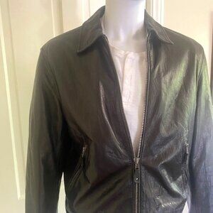 Brand New Donna Karen Men's Black Leather Bomber Jacket L
